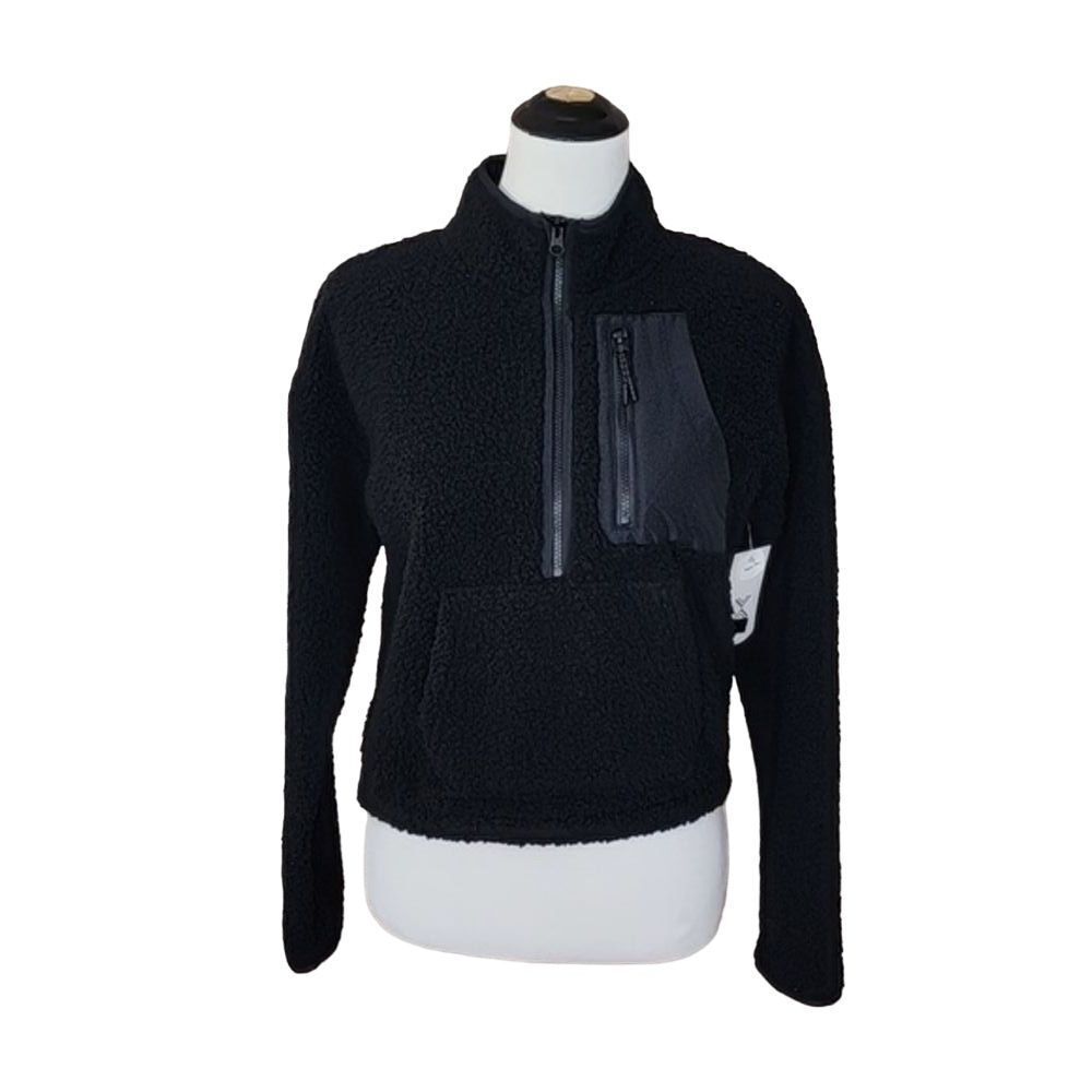 NWT Xersion Faux Fur‎ Black Half Zip Sweatshirt Size X-Small